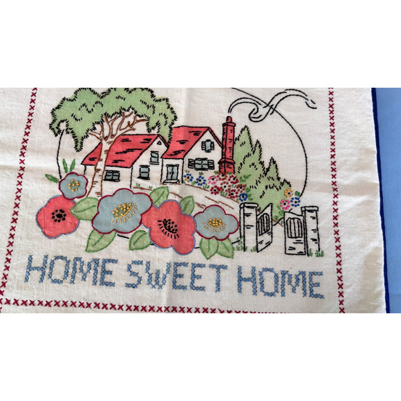 Vintage Embroidered/Cross Stitch Decorative Pillow Cover HOME SWEE HOME 17"x14" - Picture 2 of 15